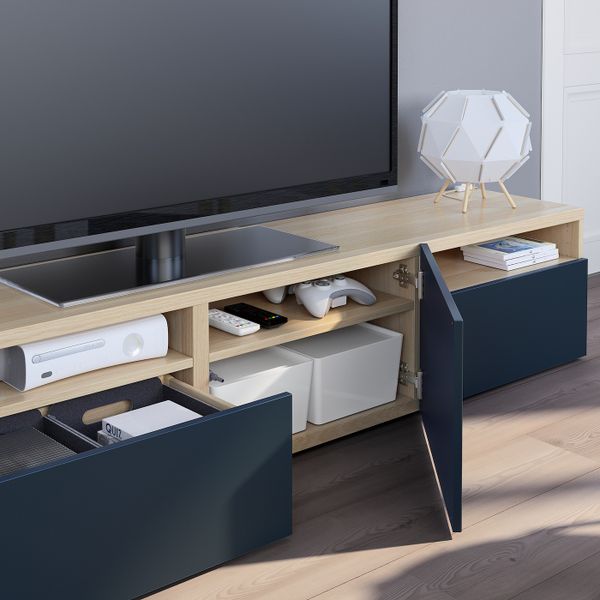 Тумба под ТВ, под беленый дуб/Нотвикен синий 180x42x39 см IKEA BESTÅ БЕСТО 993.283.72 - фото 3