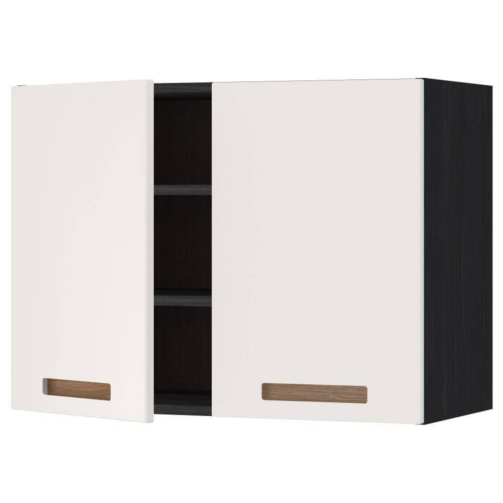 Навесной шкаф с полками, 2 дверцы МЕТОД, черный, Мэрста белый - схема-чертеж с размерами