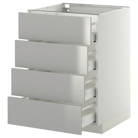 Напольный шкаф 4 фронтальных панели, 4 ящика МЕТОД / МАКСИМЕРА, белый, Гревста нержавеющ сталь