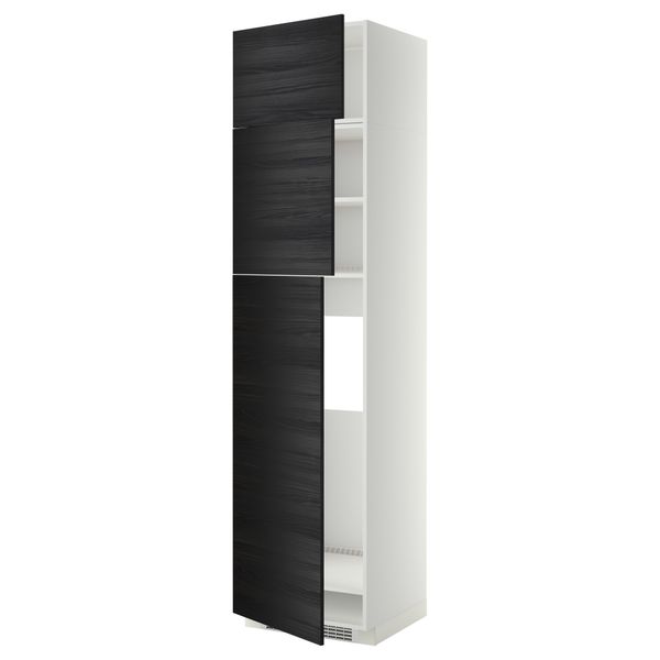 Высокий шкаф для холодильника, 3 дверцы МЕТОД, белый, Тингсрид черный (60x60x240 см) - схема-чертеж с размерами
