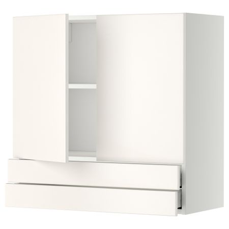 Навесной шкаф, 2 дверцы, 2 ящика МЕТОД / МАКСИМЕРА, белый, Веддинге белый