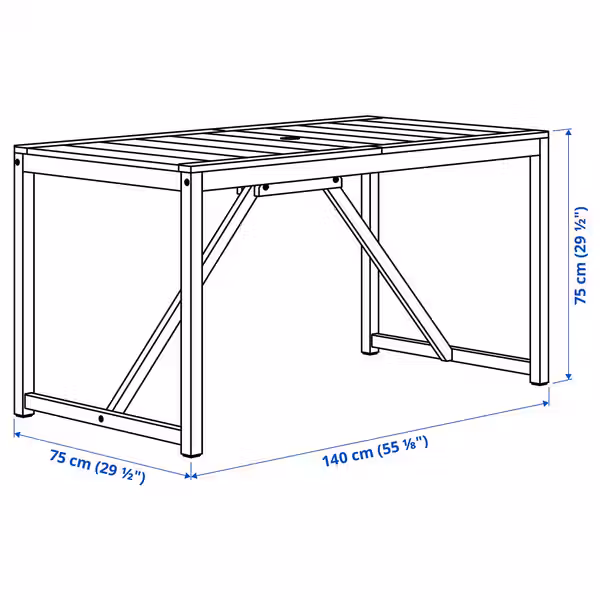 NÄMMARÖ Стол+2стула+скамья,д/сада - схема-чертеж с размерами