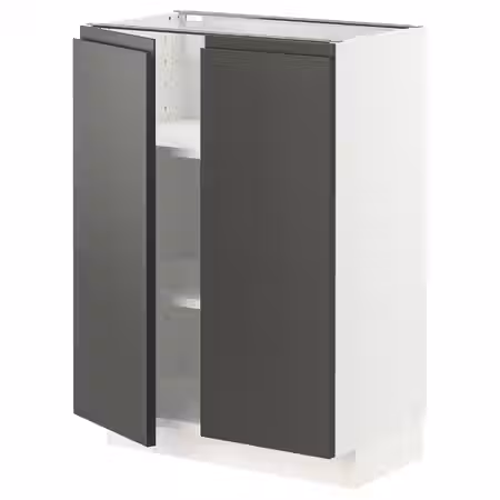 METOD Напольный шкаф с полками/2дверцами - белый/Voxtorp темно-серый 60x37 см