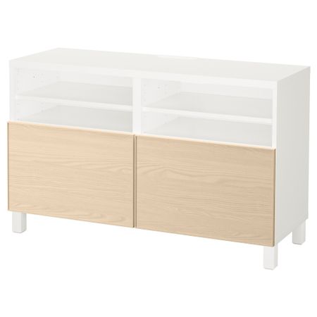 Тумба под ТВ, с дверцами БЕСТО, белый, Инвикен ясеневый шпон (120x40x74 см)