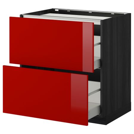 Напольный шкаф, 2 фронтальных панели, 3 ящика МЕТОД / МАКСИМЕРА, черный, Рингульт красный