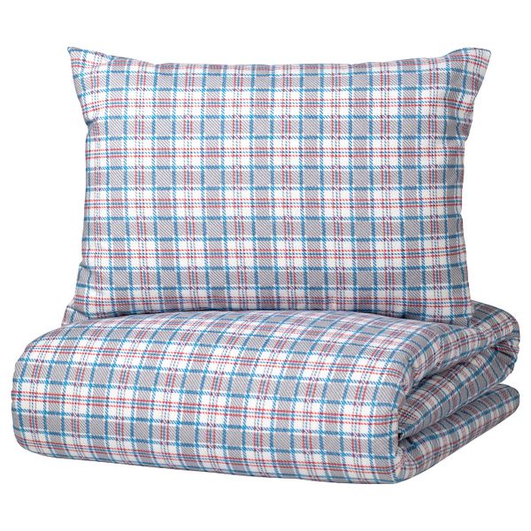 Пододеяльник и 2 наволочки, белый синий/клетка 200x200/50x70 см IKEA SILESHÅR СИЛЕСХОР 405.313.99 - фото 1