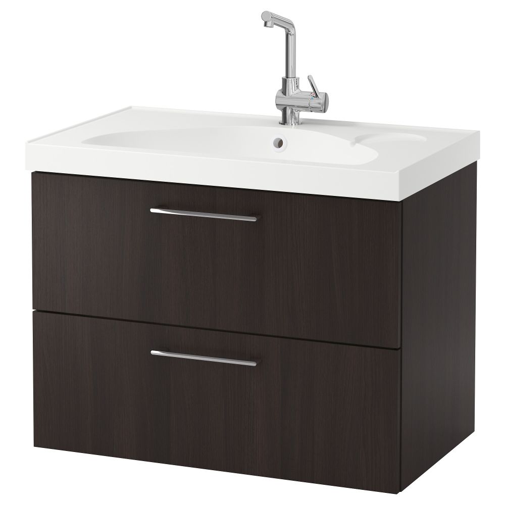 Шкаф для раковины с 2 ящиками ГОДМОРГОН, черно-коричневый (80x49x64 см) - фото 1