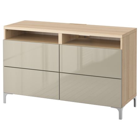 Тумба для ТВ с ящиками БЕСТО, под беленый дуб, Сельсвикен глянцевый/бежевый (120x40x74 см)