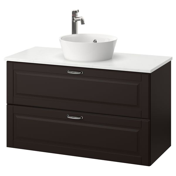 Шкаф со столешницей 40см раковина ГОДМОРГОН/ТОЛКЕН / КАТТЕВИК, Кашён темно-серый, под мрамор (102x49x75 см) - фото 1