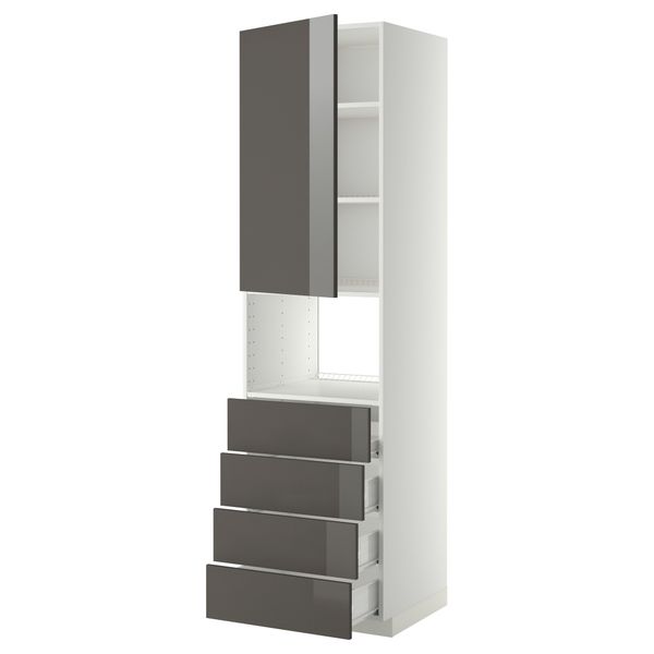 Высокий шкаф для духовки, дверца, 4 ящика МЕТОД / ФОРВАРА, белый, Рингульт серый - фото 1