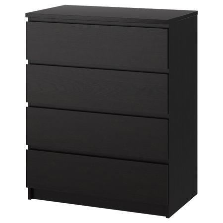 Комод с 4 ящиками, черно-коричневый 80x100 см IKEA MALM МАЛЬМ 903.685.41