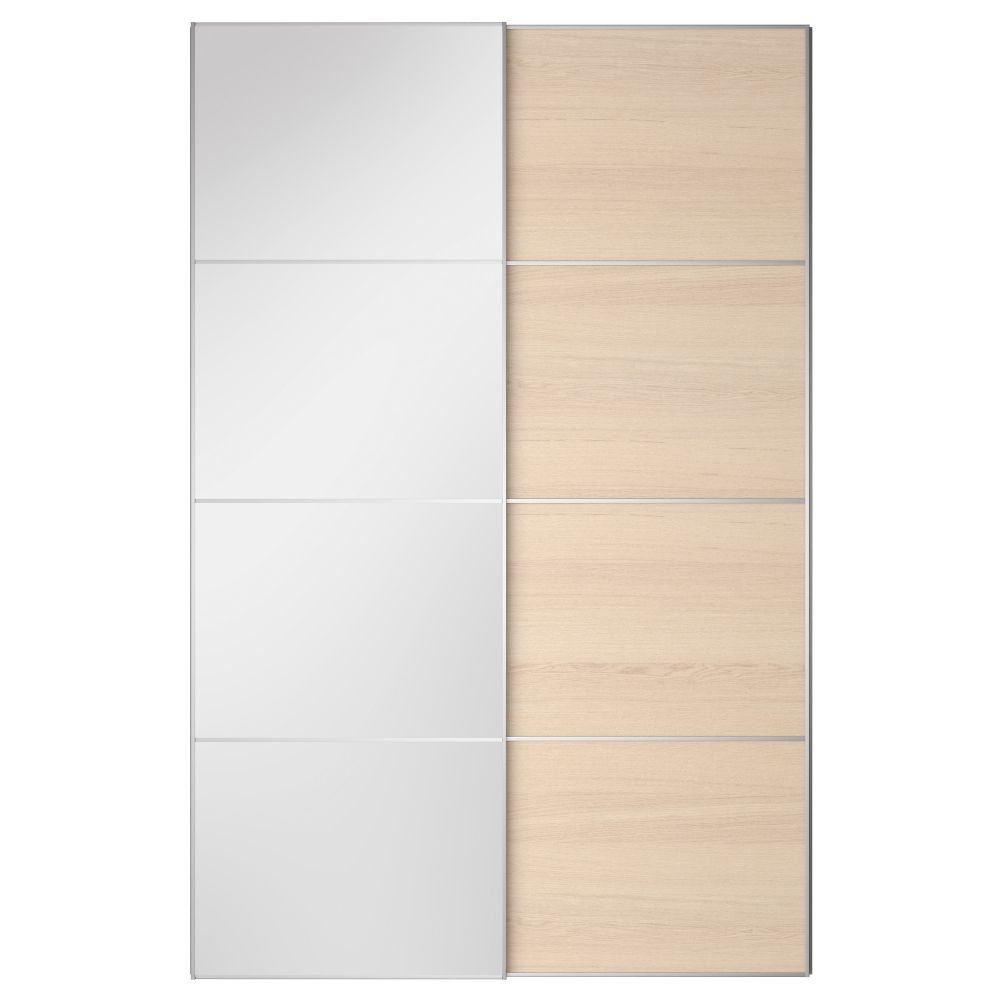 Пара раздвижных дверей АУЛИ / ИЛЬСЕНГ, зеркальное стекло, дубовый шпон, беленый - схема-чертеж с размерами