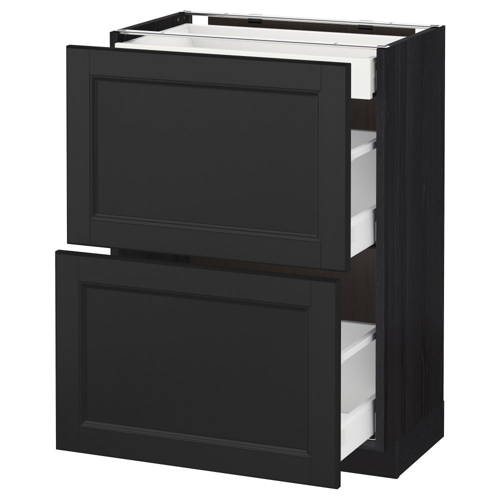 Напольный шкаф, 2 фасада, 3 ящика МЕТОД / МАКСИМЕРА, черный, Лаксарби черно-коричневый - схема-чертеж с размерами