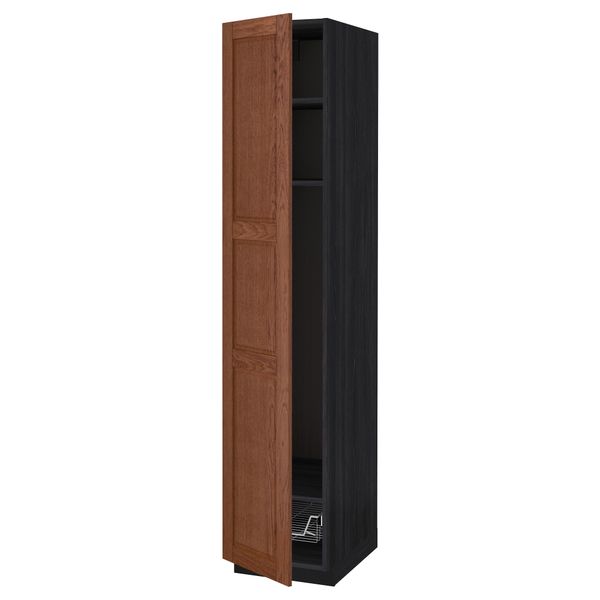 Высокий шкаф с полками, проволочной корзиной МЕТОД, черный, Филипстад коричневый - схема-чертеж с размерами