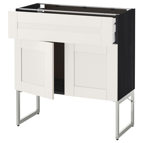 Напольный шкаф, полки, ящик, 2 двери МЕТОД / МАКСИМЕРА, черный, Сэведаль белый - схема-чертеж с размерами