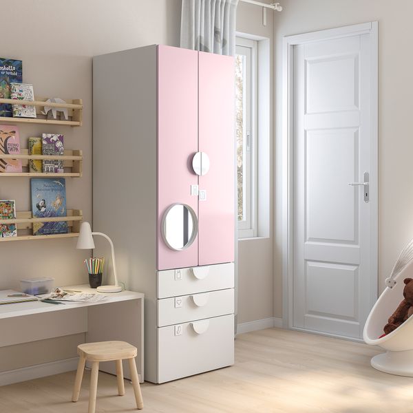 Гардероб, 60x57x181 см, белый бледно-розовый с 3 ящиками IKEA PLATSA ПЛАТСАA ПЛАТСА, SMÅSTAD СМОСТАД 994.308.31 - фото 3