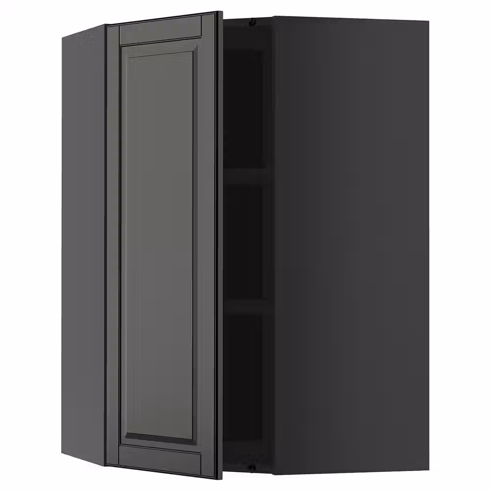 METOD Угловой навесной шкаф с полками - черно-серый/Bodbyn чёрный 68x100 см - фото 1