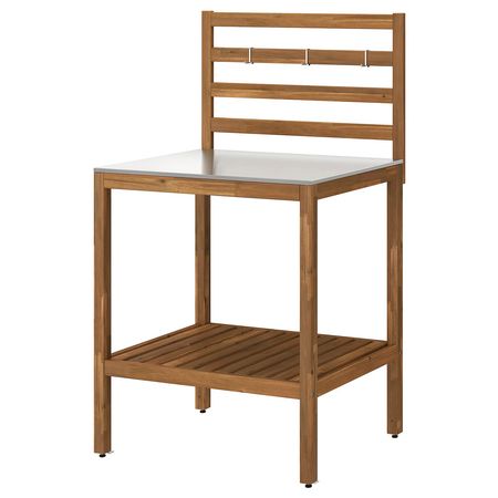 NÄMMARÖ Открытый кухонный модуль - светло-коричневая морилка/нержавеющ сталь для сада 80x62 см