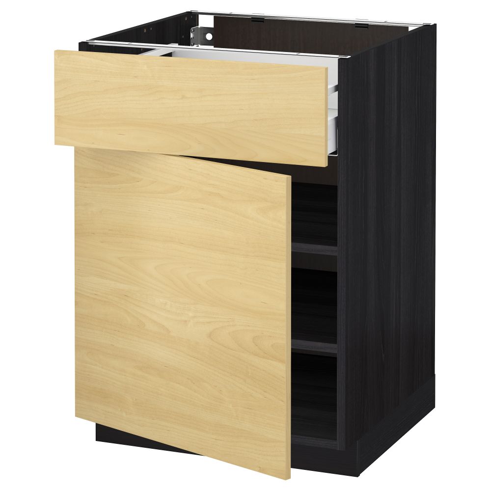 Напольный шкаф с ящиком, дверью МЕТОД / МАКСИМЕРА, черный, Тингсрид береза - схема-чертеж с размерами