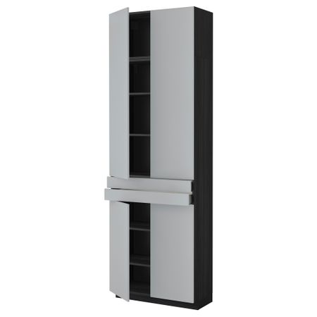 Высокий шкаф + полки, 2 ящика, 4 дверцы МЕТОД / МАКСИМЕРА, черный, Веддинге серый (80x37x240 см)
