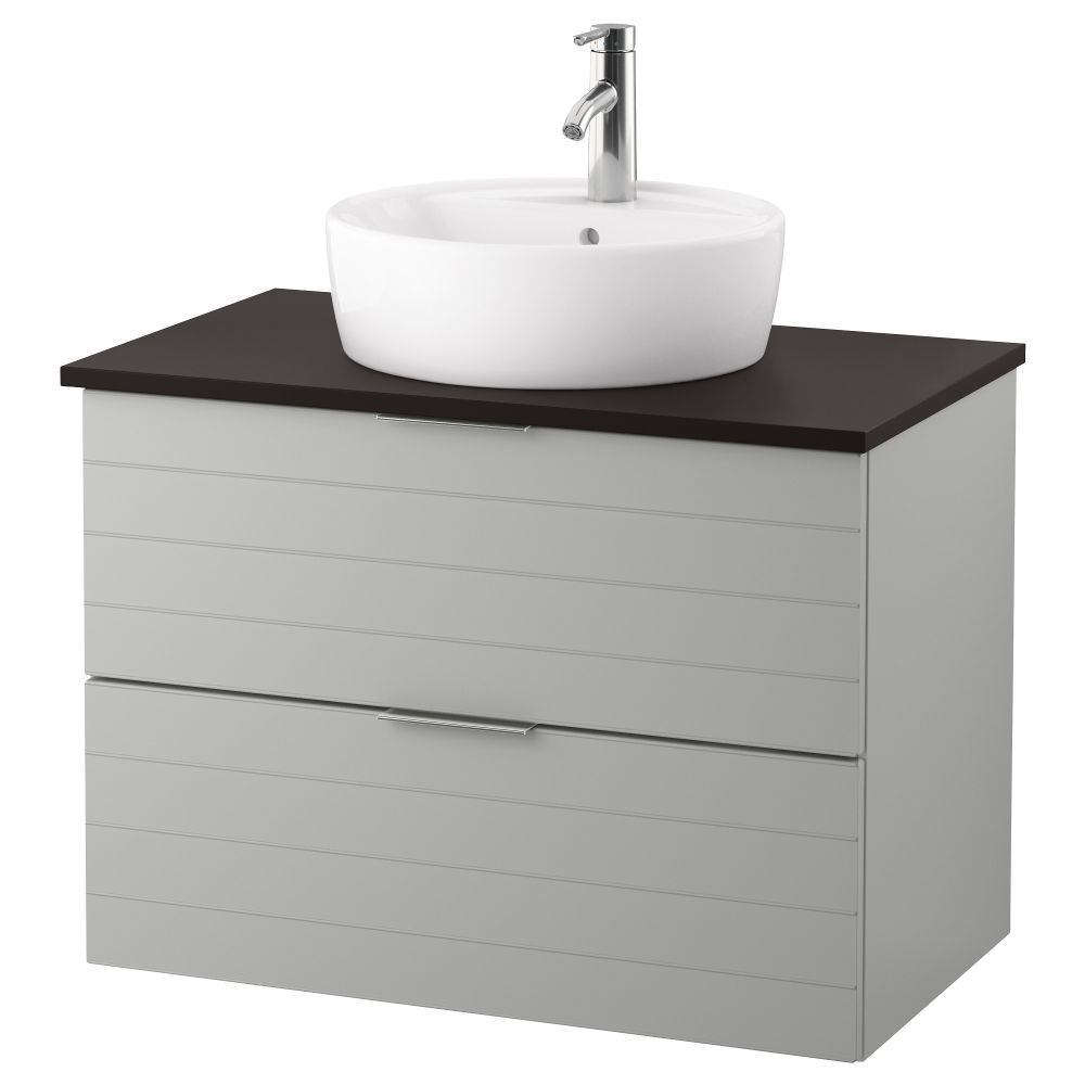 Шкаф п-раковину/столешн45/раковина ГОДМОРГОН/ТОЛКЕН / ТОРНВИКЕН, светло-серый, антрацит (82x49x74 см) - фото 1