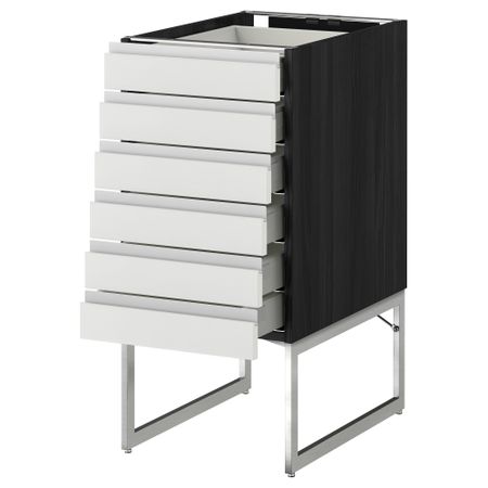 Напольный шкаф 6 фронтальных панелей, 6 нижних ящиков МЕТОД / МАКСИМЕРА, черный, Нодста белый