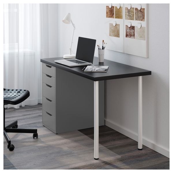 Стол ЛИННМОН / АЛЕКС, черно-коричневый, серый (120x60 см) - фото 2