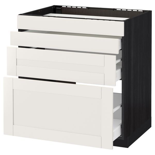 Напольный шкаф для духовки, 4фасада, 3 ящика МЕТОД / МАКСИМЕРА, черный, Сэведаль белый - схема-чертеж с размерами