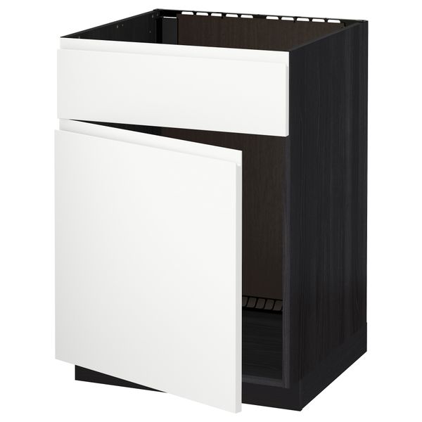 Напольный шкаф под мойку с дверцей, фронтальной панелью МЕТОД, черный, Воксторп белый (60x60 см) - схема-чертеж с размерами