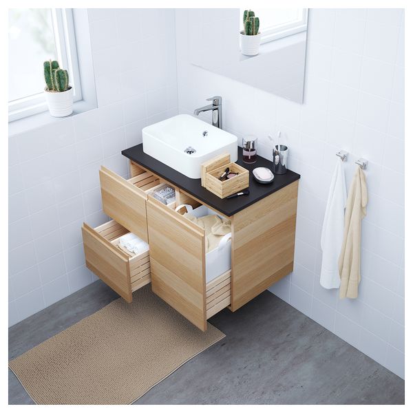 Шкаф с раковиной 45x32 см ГОДМОРГОН/ТОЛКЕН / ХОРВИК, под беленый дуб, антрацит (82x49x72 см) - фото 2