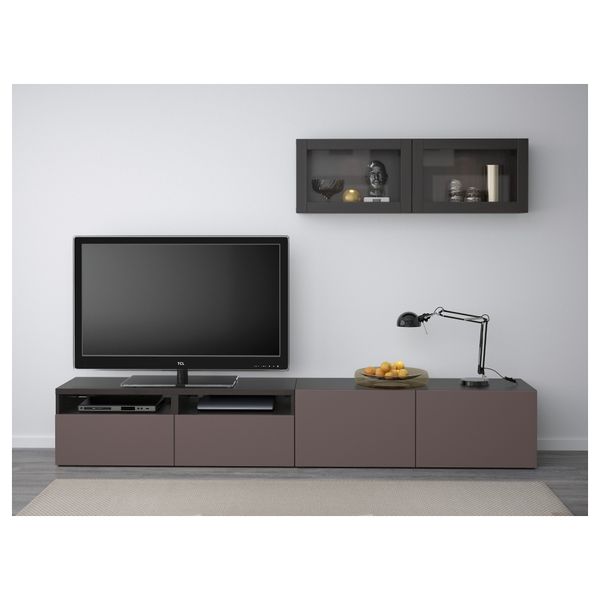 Шкаф для ТВ, комбинированный, стекляные дверцы БЕСТО, черно-коричневый, Вальвикен темно-коричневый, прозрачное стекло - фото 2