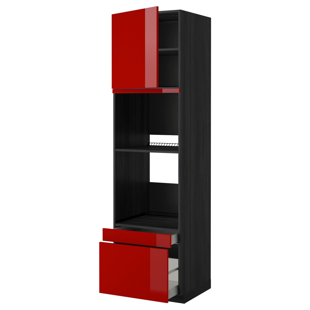 Высокий шкаф для духовки комбинированный, духовка + дверца, 2 ящика МЕТОД / МАКСИМЕРА, черный, Рингульт красный - схема-чертеж с размерами