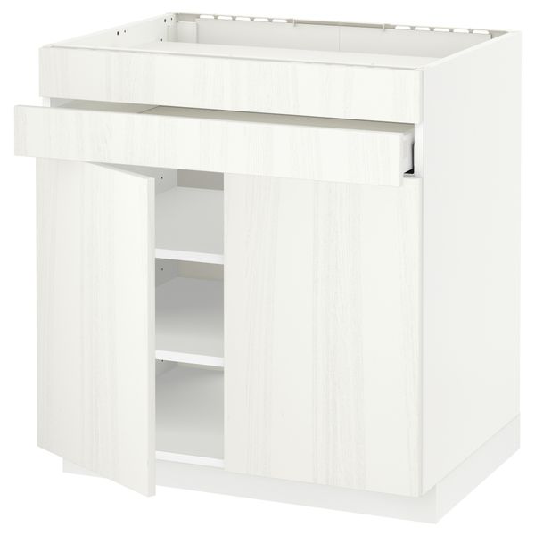 Напольный шкаф для варочной панели, 2 ящика, 2 фасада, 1 ящик МЕТОД / МАКСИМЕРА, белый, Росдаль белый (80x60 см) - схема-чертеж с размерами