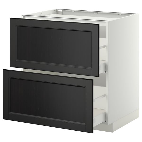 Напольный шкаф, 2 фронтальных панели, 3 ящика МЕТОД / МАКСИМЕРА, белый, Лаксарби черно-коричневый - фото 1