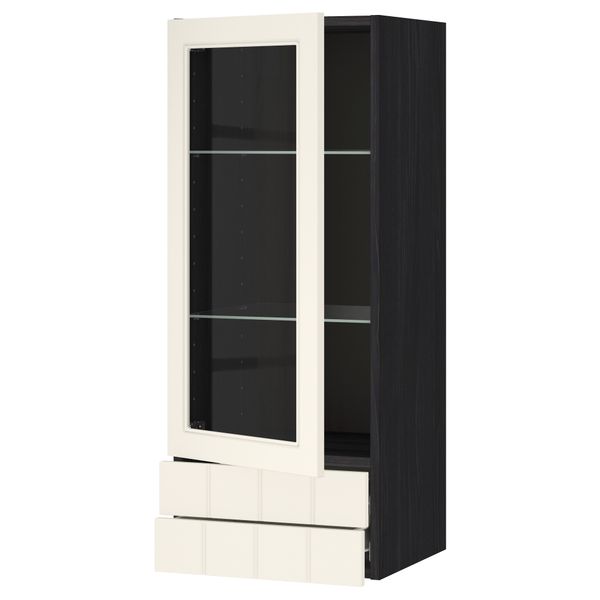 Навесной шкаф, стеклянная дверца, 2 ящика МЕТОД / ФОРВАРА, черный, Хитарп белый с оттенком - схема-чертеж с размерами