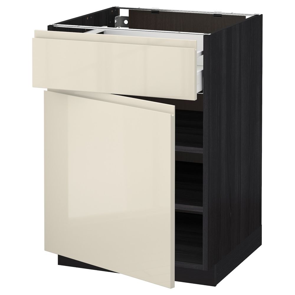 Напольный шкаф с ящиком/дверью, черный, Воксторп глянцевый светло-бежевый 60x60 см IKEA МЕТОД 592.384.39 - схема-чертеж с размерами