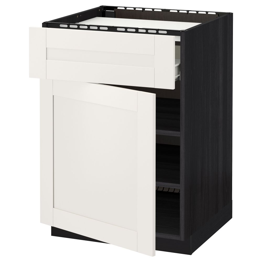 Напольный шкаф для варочной панели, ящик, полка, дверцы МЕТОД / ФОРВАРА, черный, Сэведаль белый (60x60 см) - схема-чертеж с размерами