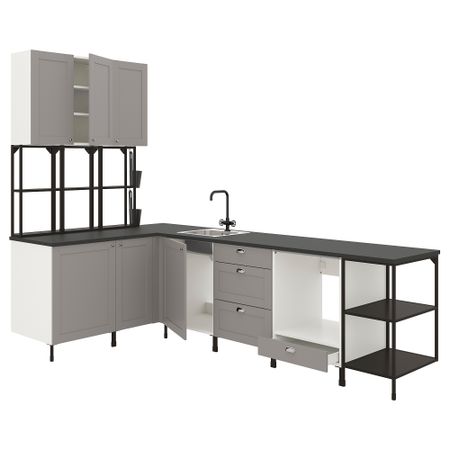 Угловая кухня, антрацит/серый каркас IKEA ENHET 393.379.06