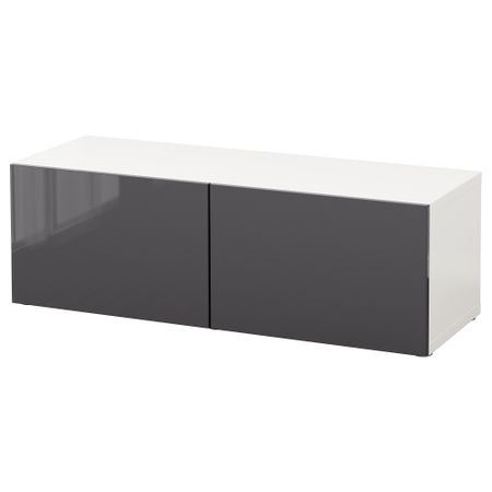 Стеллаж с дверьми, белый, Selsviken глянцевый, серый, 120x42x38 см IKEA BESTÅ БЕСТО 290.474.41