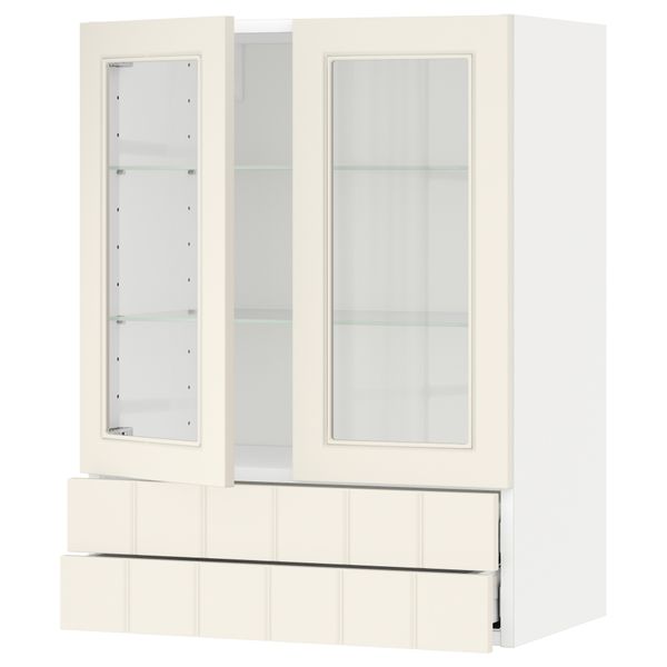 Навесной шкаф, 2 стеклянные дверцы, 2 ящика МЕТОД / МАКСИМЕРА, белый, Хитарп белый с оттенком - схема-чертеж с размерами