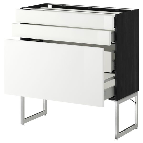 Напольный шкаф 3 фронтальных панели, 2 нижних, 2 средних ящика МЕТОД / МАКСИМЕРА, черный, Рингульт белый - схема-чертеж с размерами