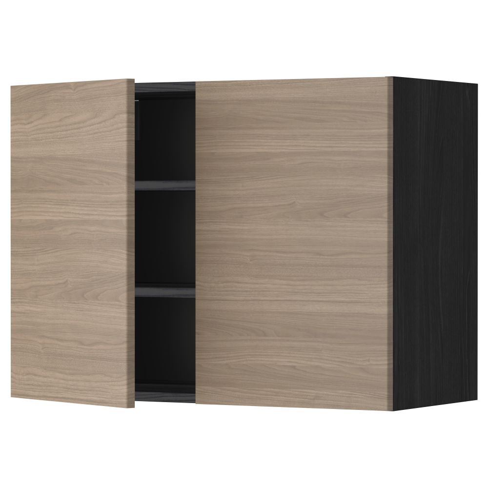 Навесной шкаф с полками, 2 дверцы МЕТОД, черный, Брокхульт светло-серый - схема-чертеж с размерами