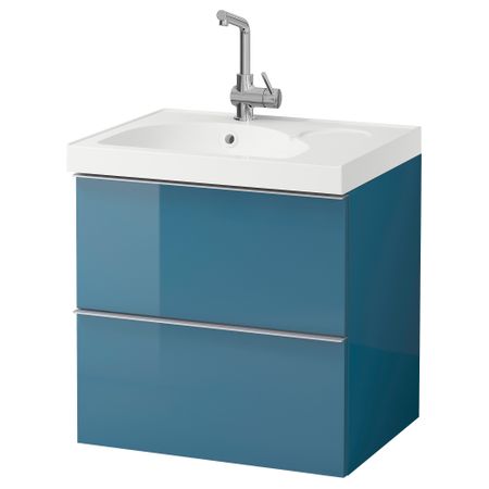 Шкаф для раковины с 2 ящиками ГОДМОРГОН / ЭДЕБОВИКЕН, глянцевый бирюзовый (60x49x64 см)