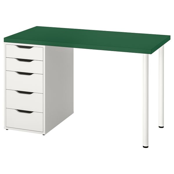 Стол, зеленый, белый 120x60 см IKEA LINNMON ЛИННМОН / ALEX АЛЕКС 393.355.49 - фото 1