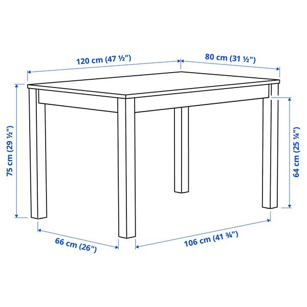 ÅLHULT ОЛХУЛЬТ Стол - бежевый/коричневый 120x80 см - схема-чертеж с размерами