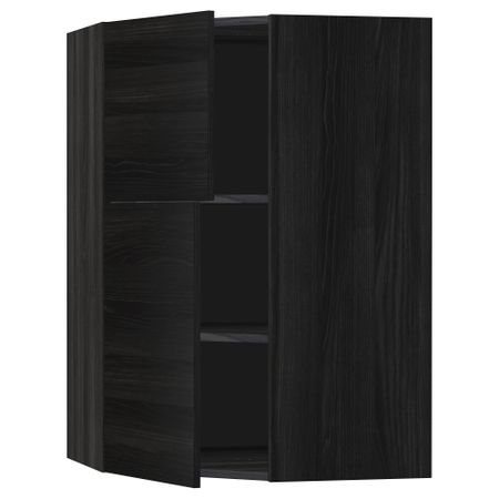 Угловой навесной шкаф + полки, 2 дверцы МЕТОД, черный, Тингсрид черный (68x100 см)