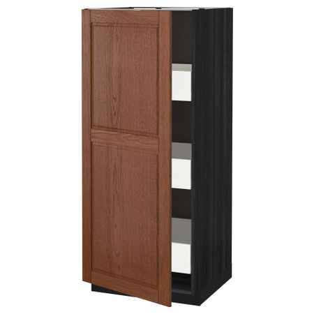 Высокий шкаф с ящиками МЕТОД / ФОРВАРА, черный, Филипстад коричневый (60x60x140 см)
