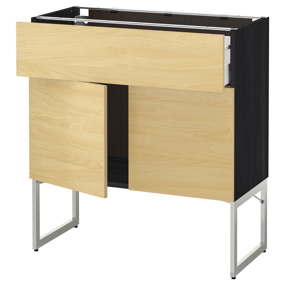 Напольный шкаф, полки, ящик, 2 двери МЕТОД / МАКСИМЕРА, черный, Тингсрид береза - схема-чертеж с размерами