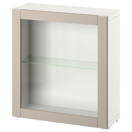 Стеллаж с дверью, белый, Sindvik светло-серый-бежевый, 60x22x64 см IKEA BESTÅ БЕСТО 894.292.82