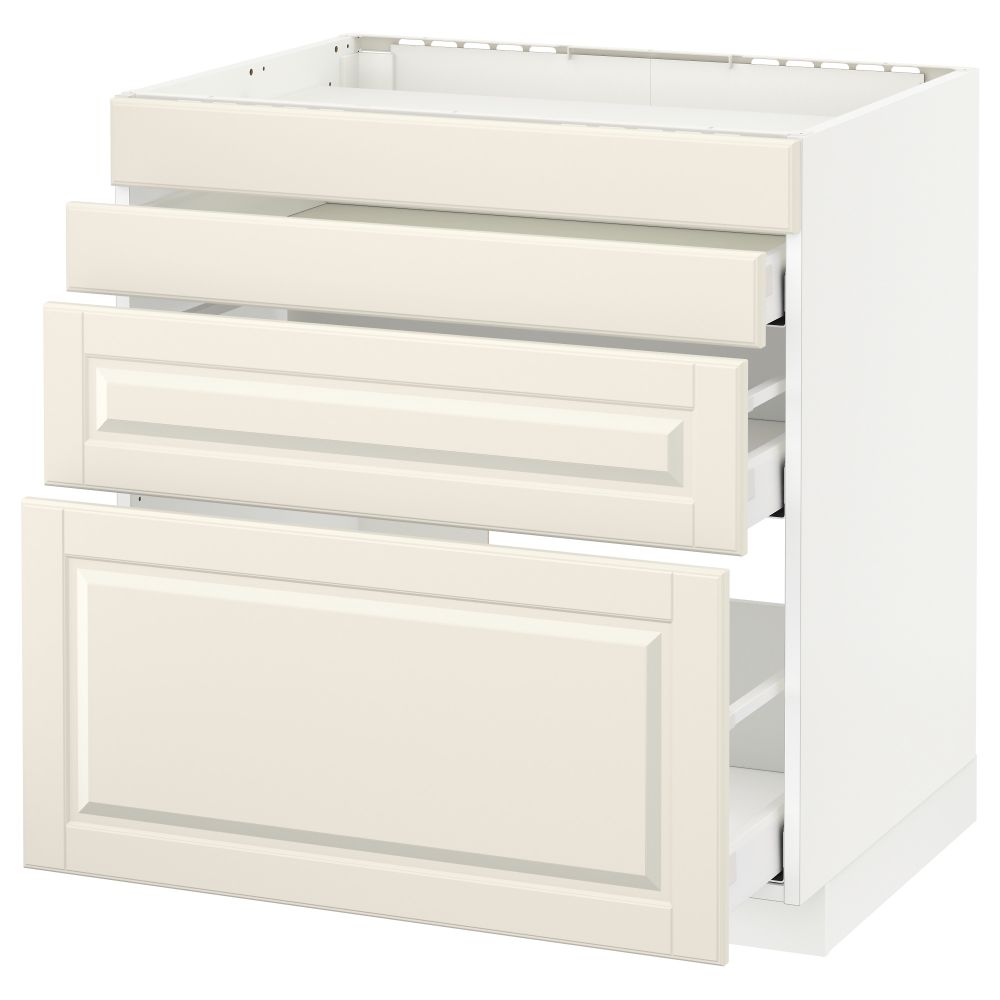 Напольный шкаф для духовки, 4фасада, 3 ящика МЕТОД / МАКСИМЕРА, белый, Будбин белый с оттенком - схема-чертеж с размерами